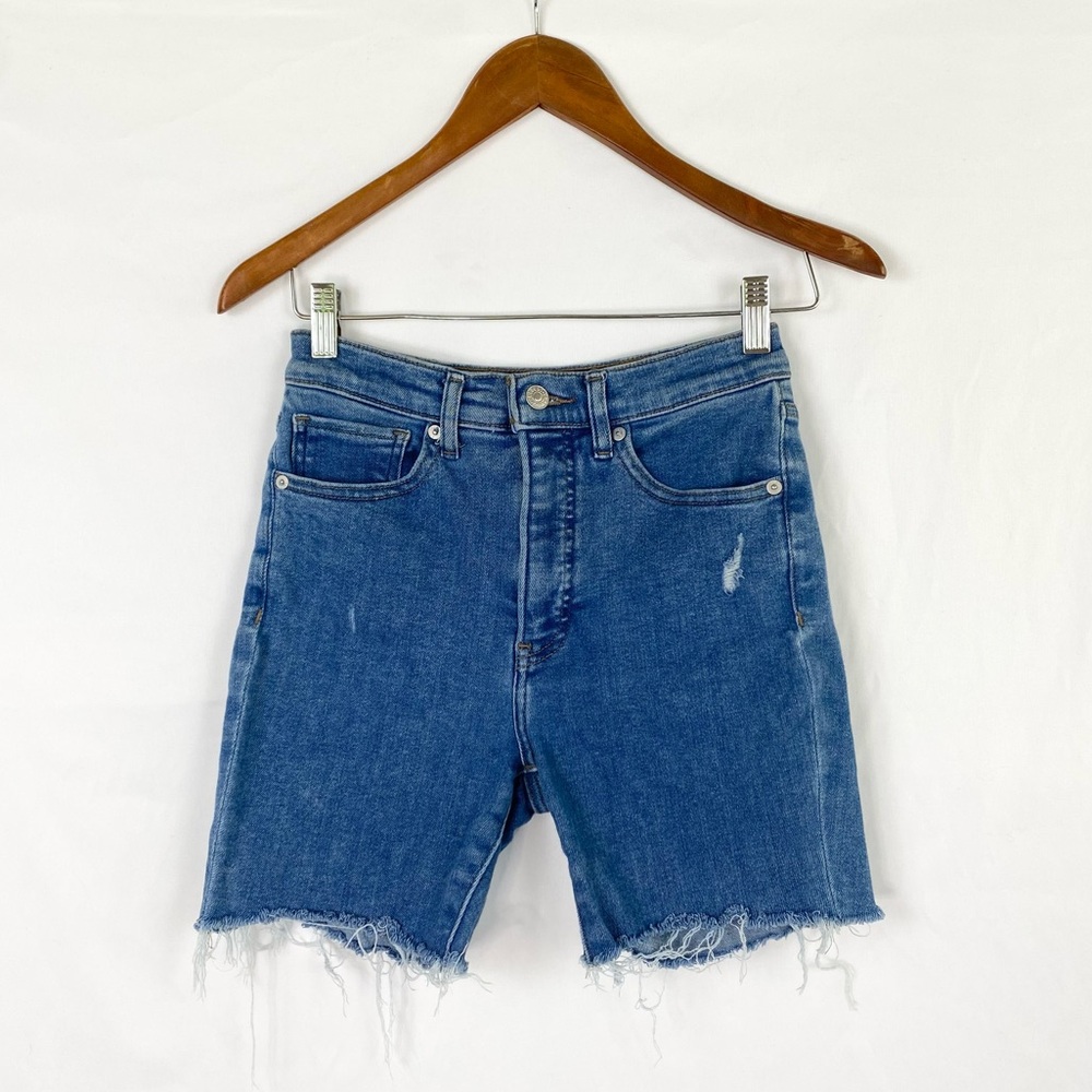 EXPRESS Raw Hem Denim Shorts Stretchy Casual‎ Beach Bohemian High Rise